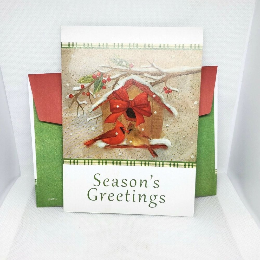 Julie Dobson Minor Season Greetings Birds Birdhouse Decorative Greeting Card